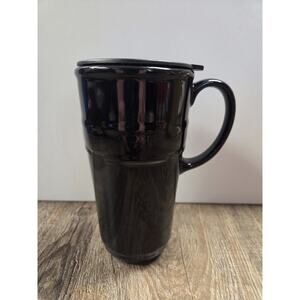 Longaberger Woven Traditions Travel Mug Vitrified Pottery 16oz Black NEW Ceramic